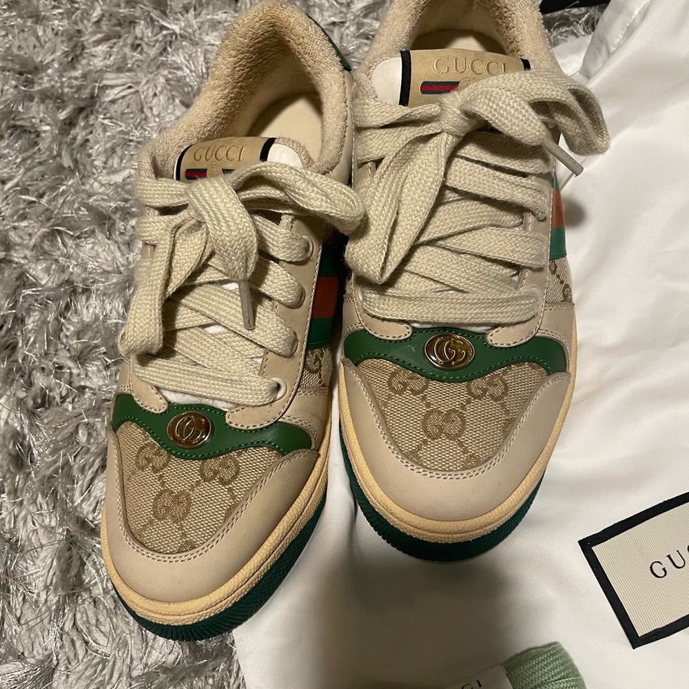 Gucci Green and Cream Luxury Sneakers with Iconic Design